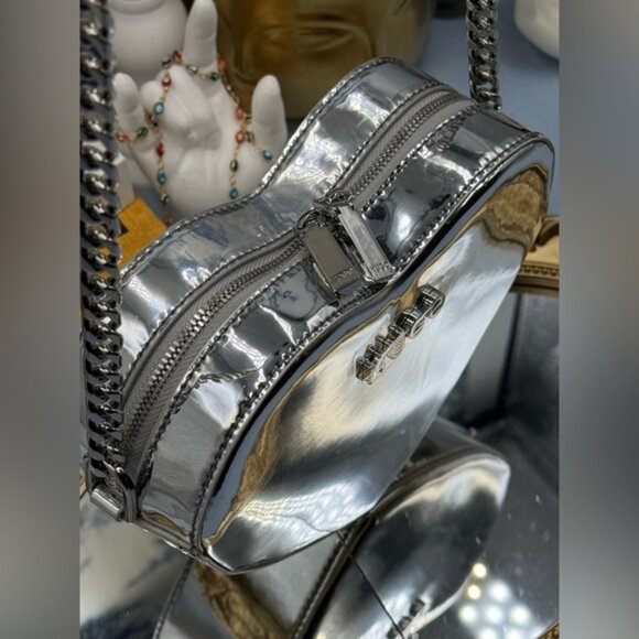 🆕 HUGO 🧿 NWOT Heart-Shaped LOVE Crossbody Bag, Silver-Tone Material - Picture 5 of 15